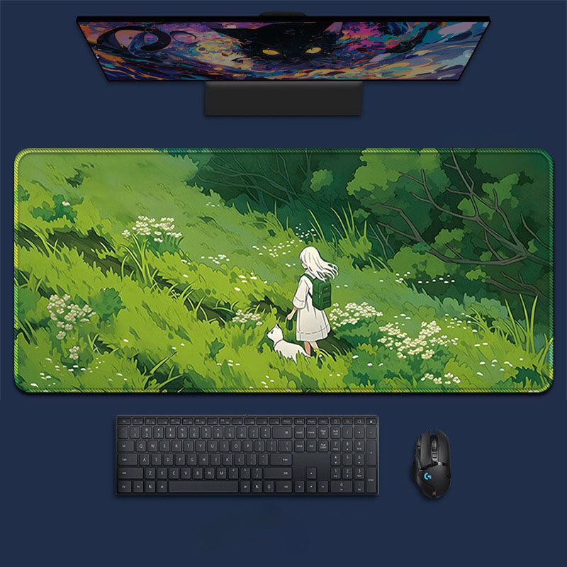 Desk Setup Natural - 애니메이션 소녀 숲 풍경 대형 게임용