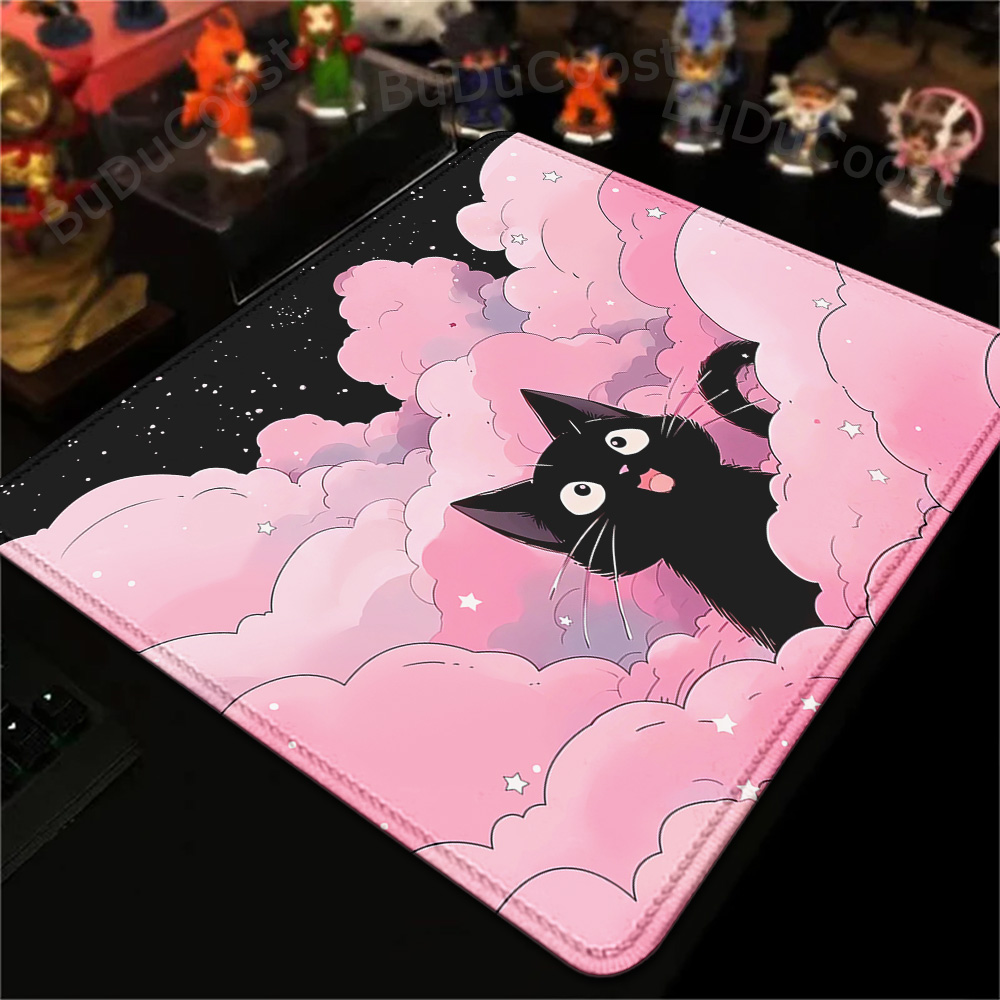Desk Setup Blue - 18x22cm 작은 깔개 검은 고양이 구름