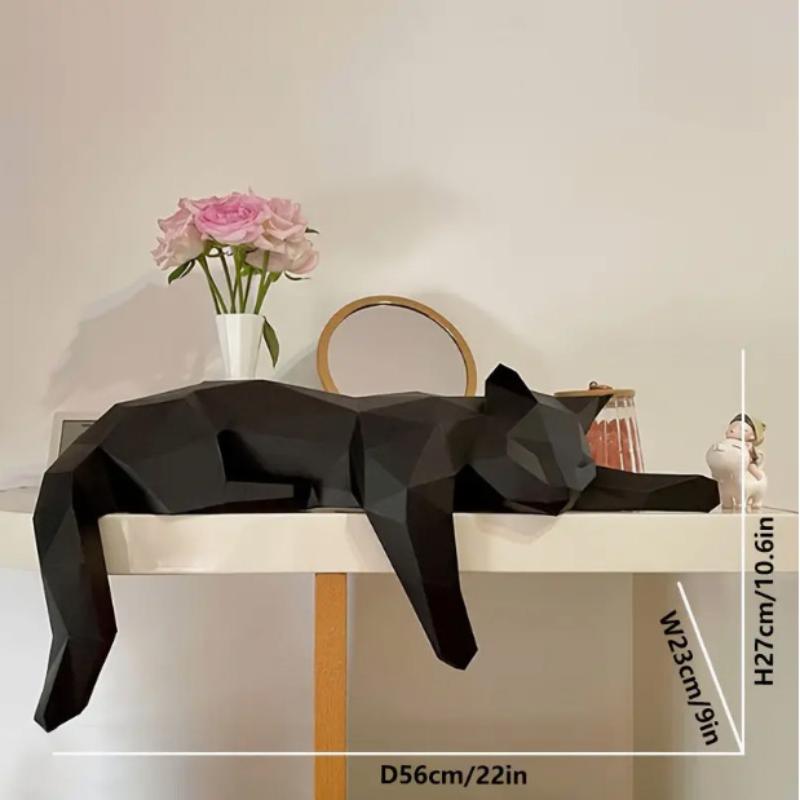 Desk Setup Black - 흑백 고양이 조각상 - 기하학적 모던