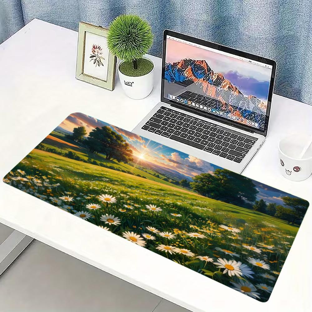 Desk Setup Natural - 내추럴 데이지 메도우 대형 확장형 게이밍