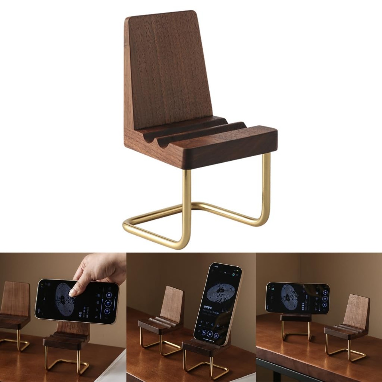 Desk Setup Natural - 나무 폰 스탠드 월넛 데스크 오거나이저