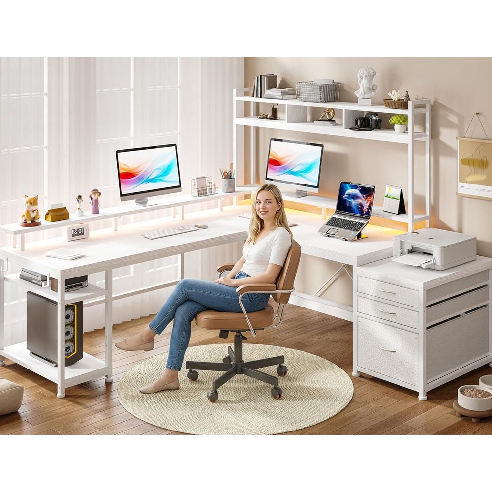 104인치 L자형 책상, 2인용 홈 오피스용, 4가지  - Desk Setup No Computer 리뷰 및 가격
