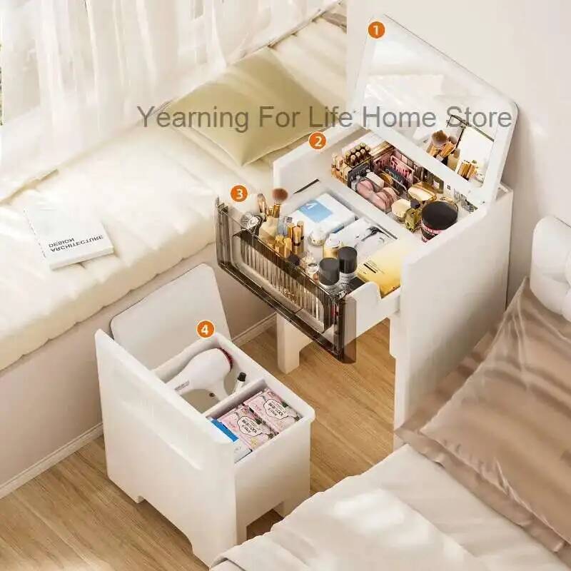 서랍과 거울이 있는 3-in-1 소형 화장대 세트, 침 - Desk Setup Bedroom 리뷰 및 가격