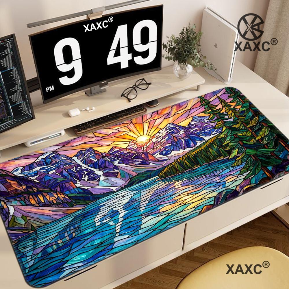 스테인드 글라스 마운틴 데스크 매트 다채로운 일몰 풍경 - Desk Setup Natural 리뷰 및 가격