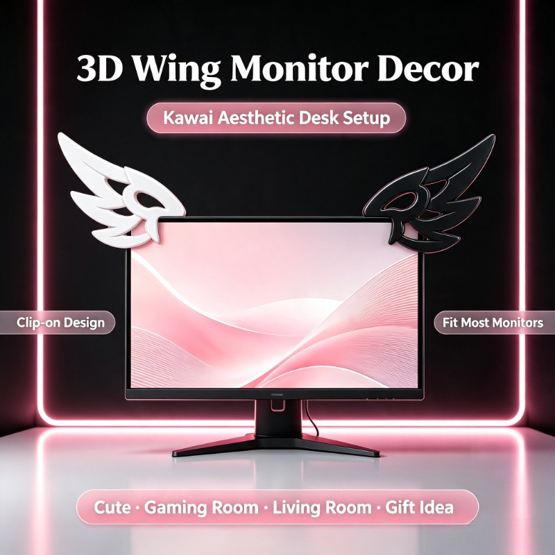 귀여운 3D 날개 모양 컴퓨터 모니터 장식, 미적 감각 - Desk Setup Gadgets 리뷰 및 가격