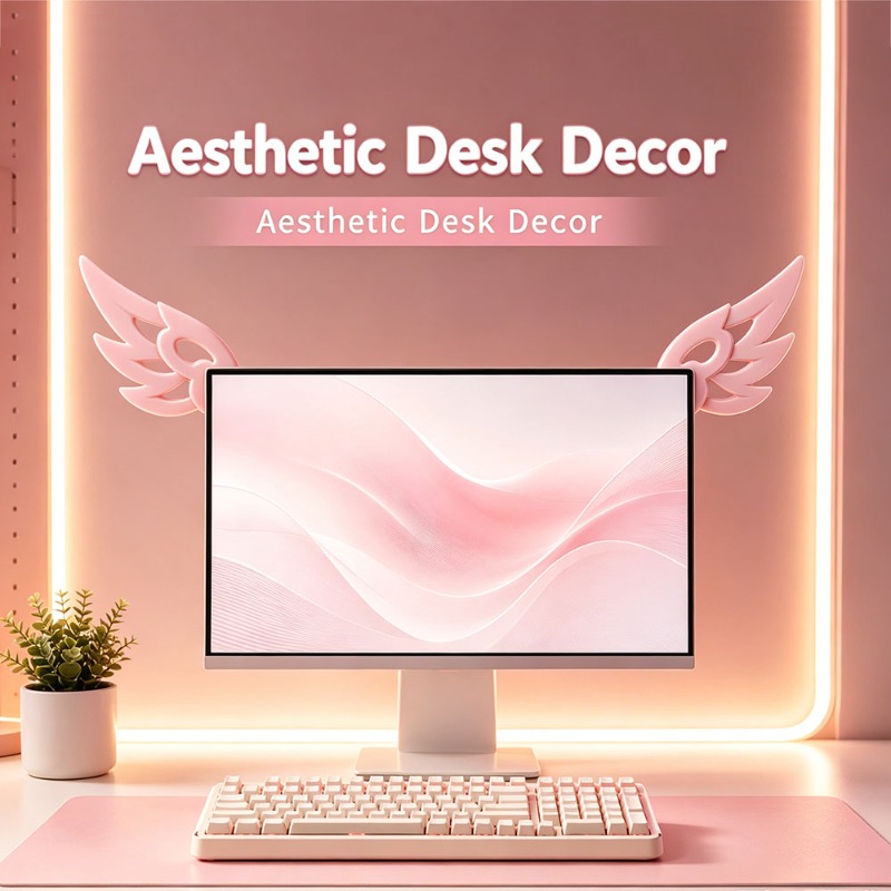귀여운 3D 날개 모양 컴퓨터 모니터 장식, 미적 감각 - Desk Setup Gadgets 리뷰 및 가격
