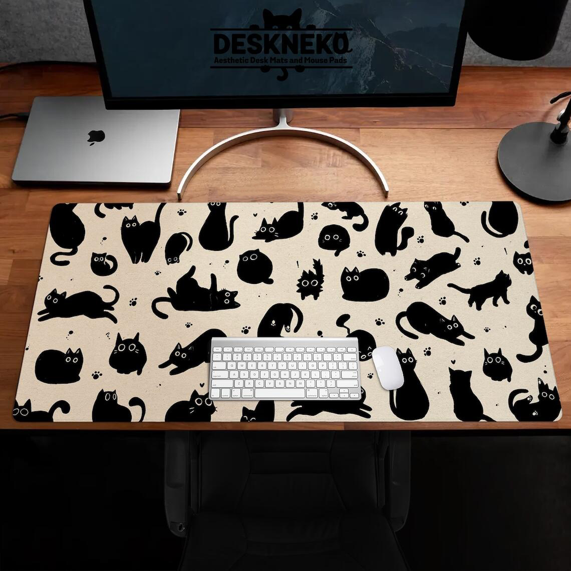 귀여운 검은 고양이 책상 매트, 베이지 마우스 패드,  - Desk Setup Blue 리뷰 및 가격