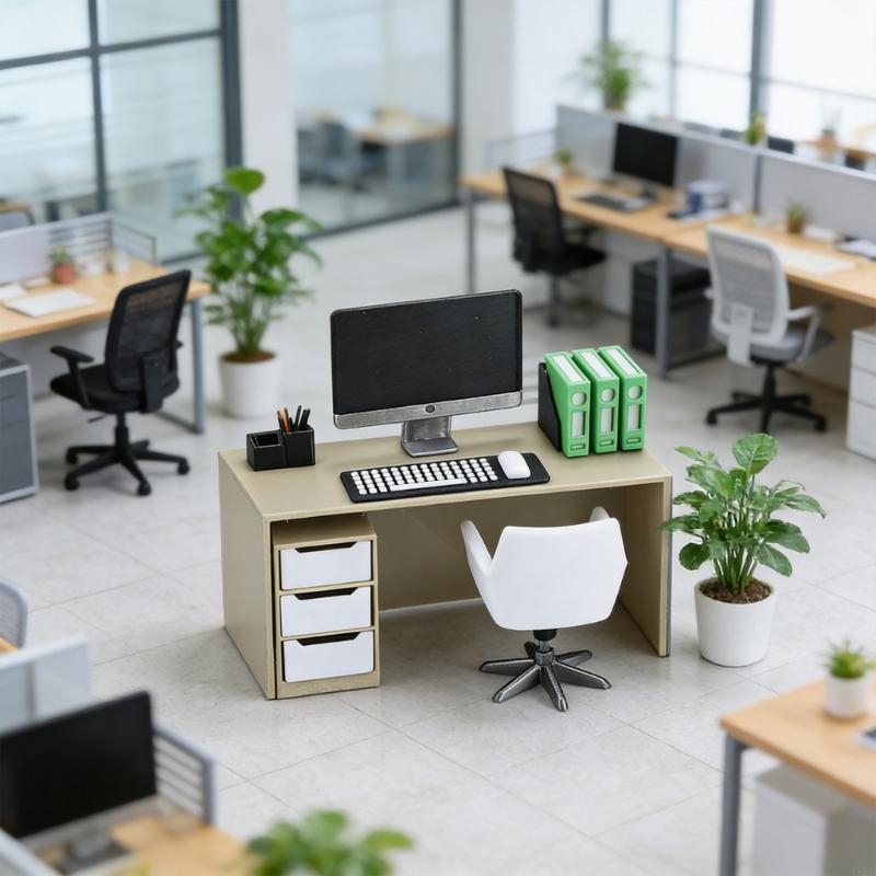 상세한 장면 배치를 위한 의자와 쓰레기통을 포함한 소형 - Desk Setup Natural 리뷰 및 가격