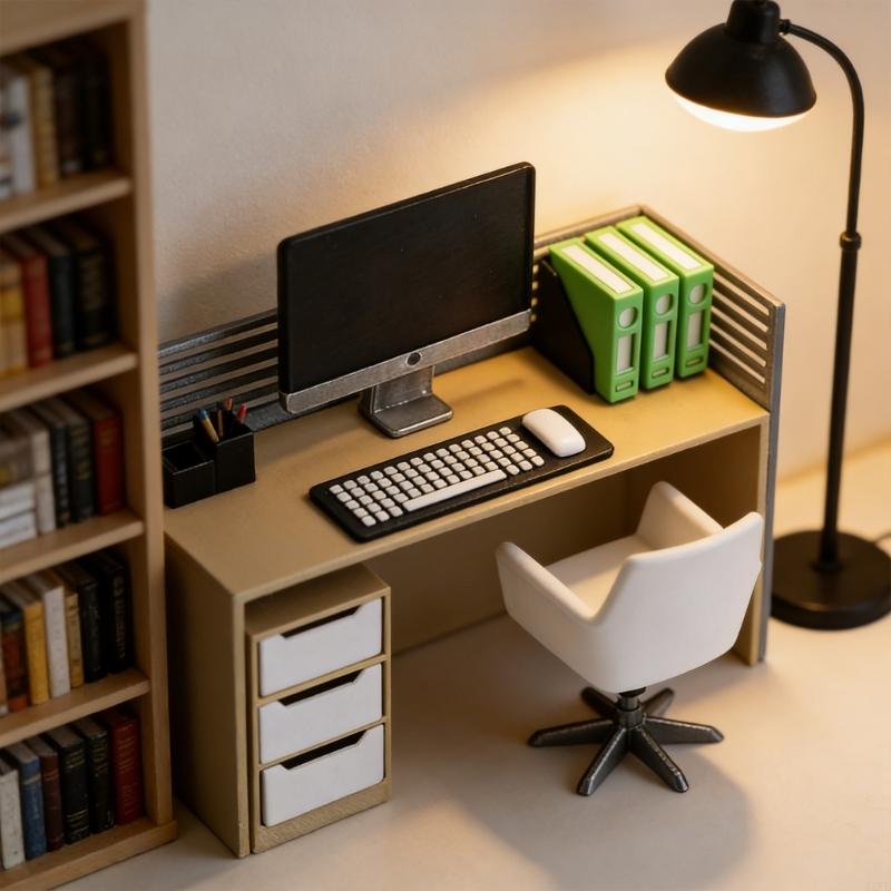 상세한 장면 배치를 위한 의자와 쓰레기통을 포함한 소형 - Desk Setup Natural 리뷰 및 가격