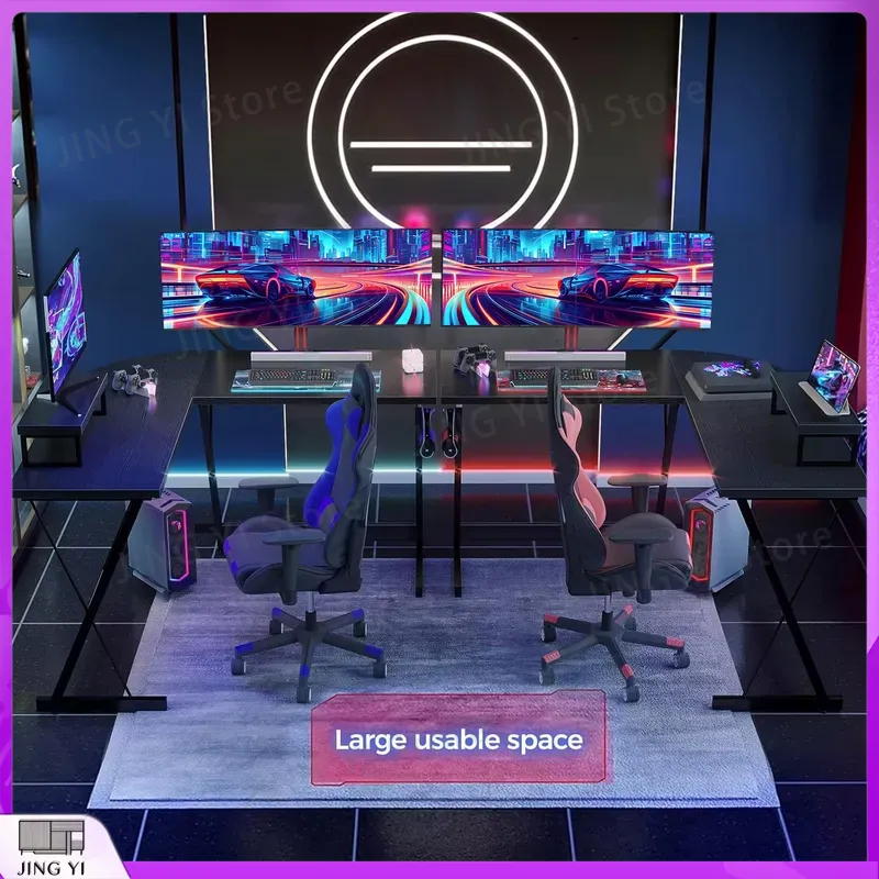 모니터 스탠드가 있는 L자형 게이밍 책상 127x127 - Desk Setup No Computer 리뷰 및 가격